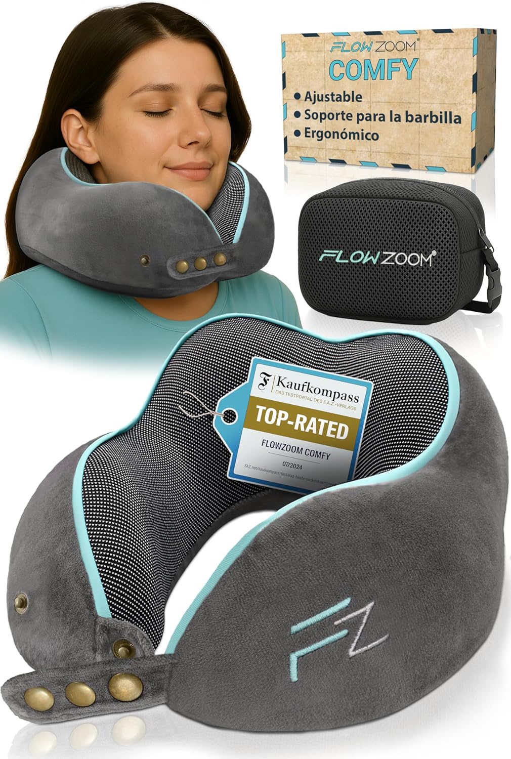 FLOWZOOM Comfy Almohada de Viaje Viscoelástica